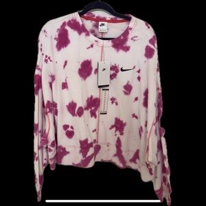 NIKE Women's Sportswear Oversized Fleece Tie-dye Crew Sweatshirt In Pink